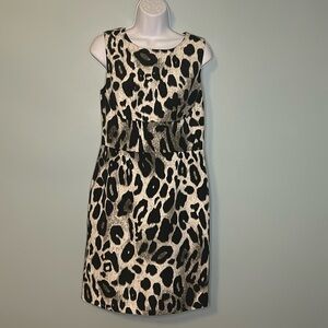 Ann Taylor Snow Leopard Print Sleeveless Y2K Shift Dress, Size 4